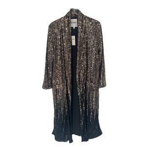 Anthropologie Gold Sequin Long Sleeve Duster Cardigan Holiday NYE Glam Sz S NWT